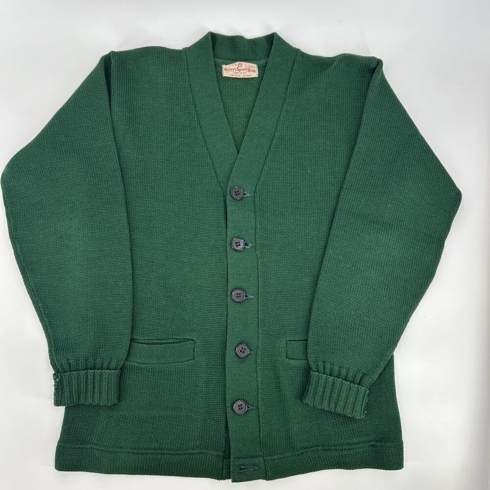 Vintage 1960s Cardigan Men Large Green Gerrys Sport Shop Preppy Classic True